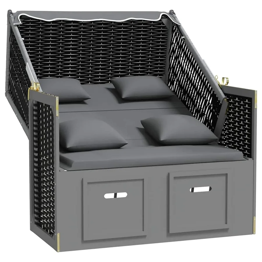 Strandkorb avec coussin poly rotin bois solide anthracite noir - 4