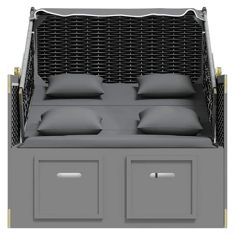 Strandkorb avec coussin poly rotin bois solide anthracite noir - 7