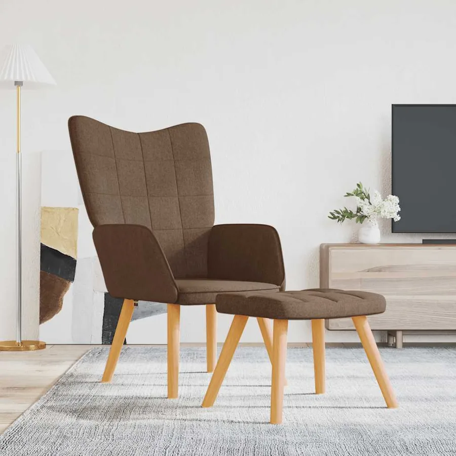 Chaise de relaxation avec tabouret Marron Tissu
