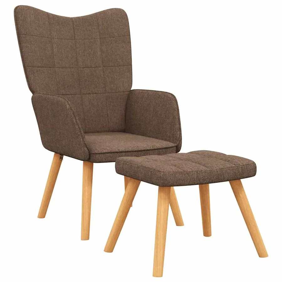 Chaise de relaxation avec tabouret Marron Tissu - 2