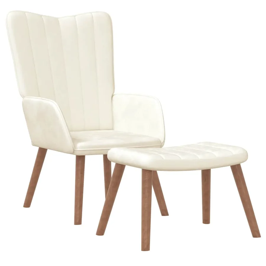 Chaise de relaxation avec repose-pied Blanc crème Velours - 2