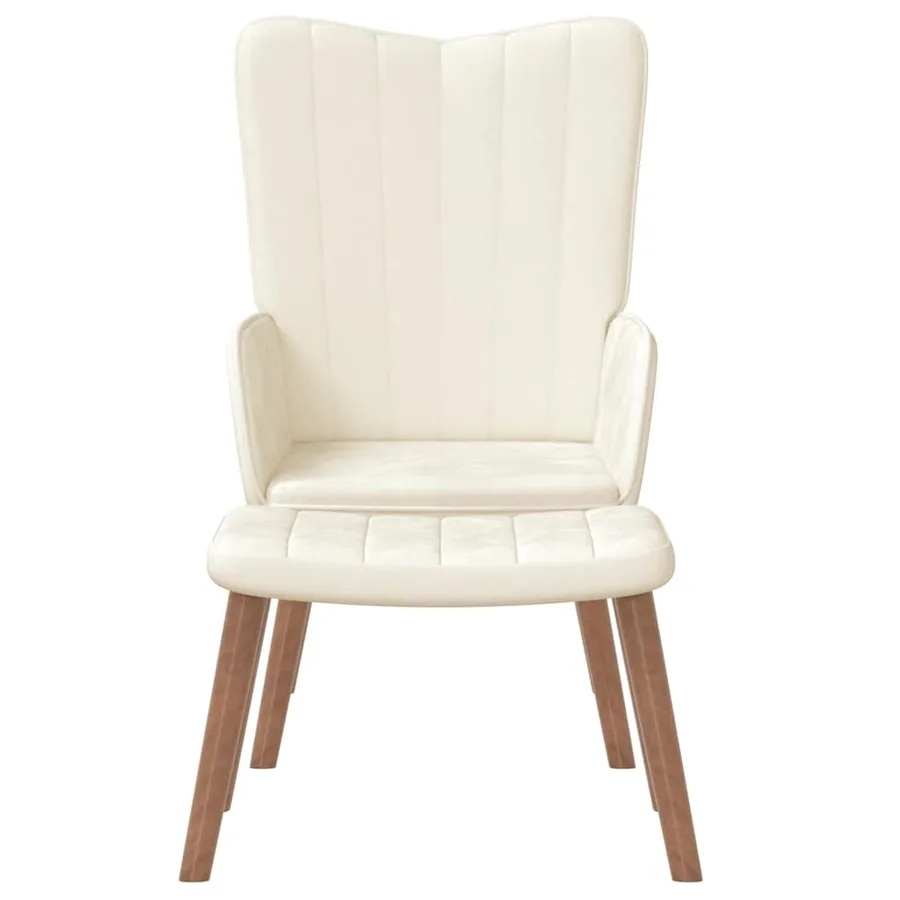 Chaise de relaxation avec repose-pied Blanc crème Velours - 3