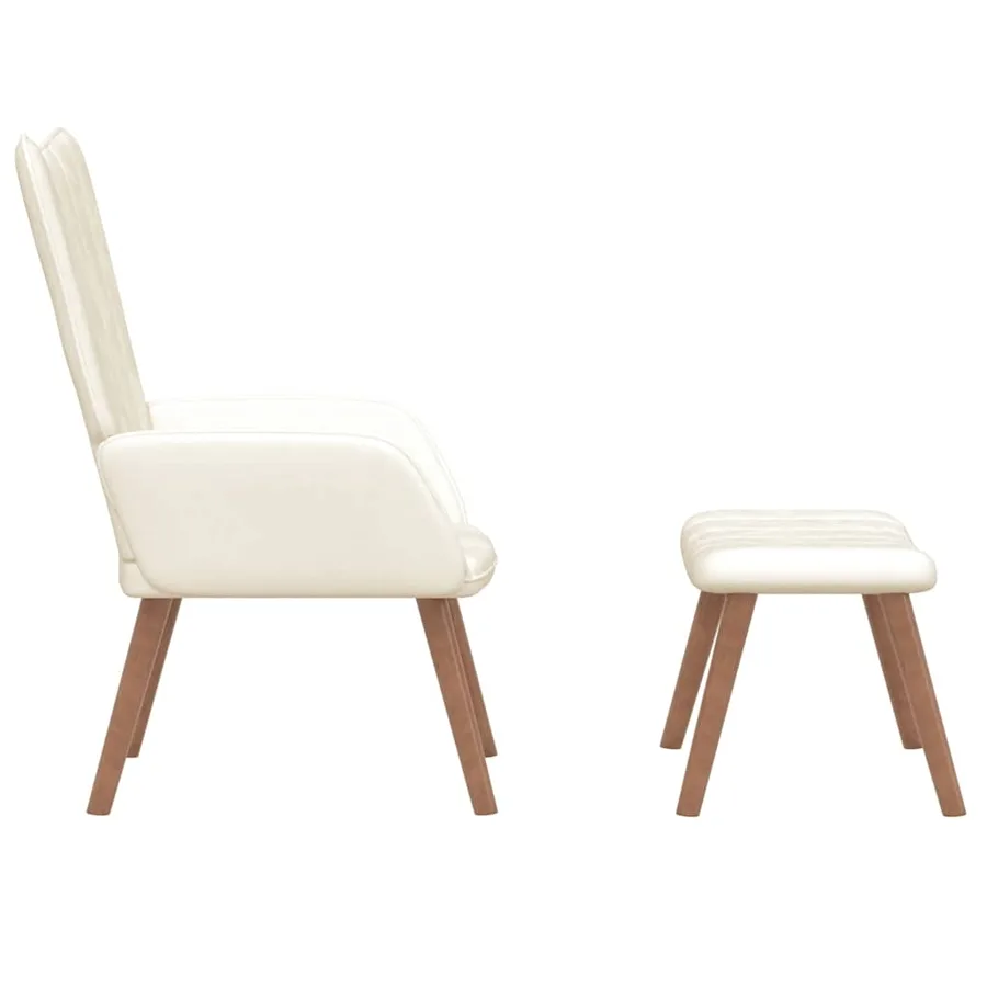 Chaise de relaxation avec repose-pied Blanc crème Velours - 4