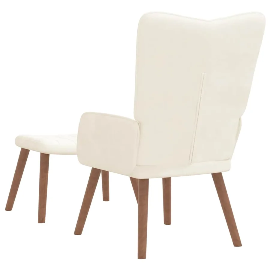 Chaise de relaxation avec repose-pied Blanc crème Velours - 5