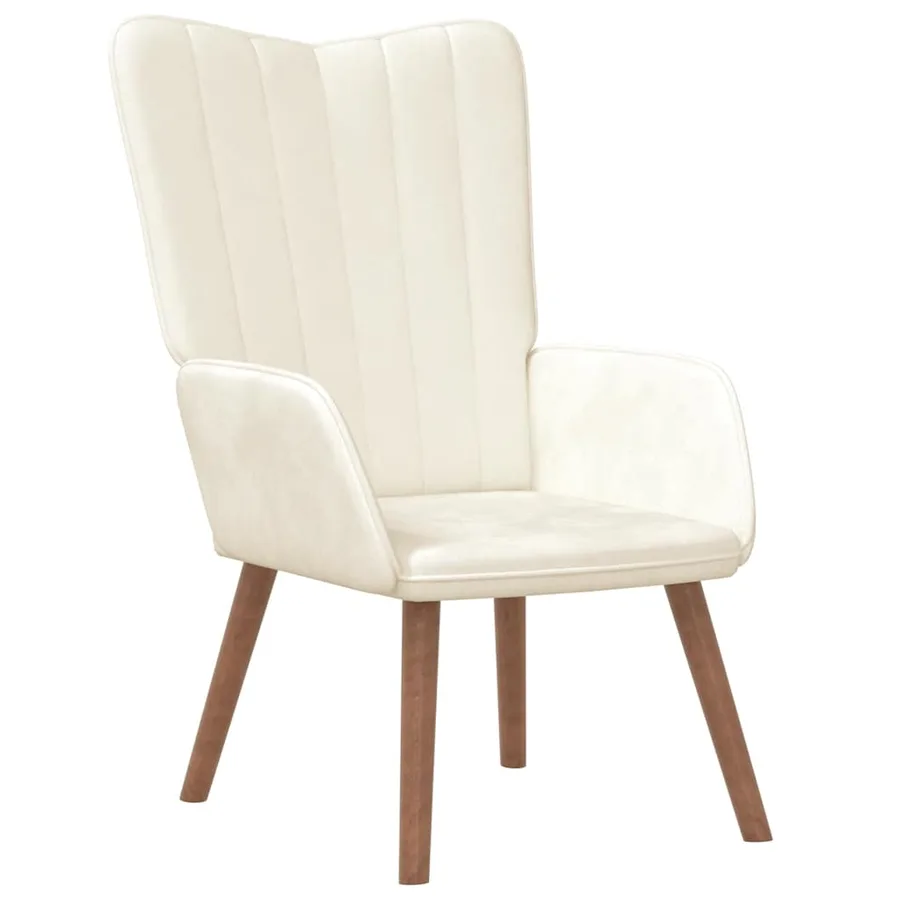 Chaise de relaxation avec repose-pied Blanc crème Velours - 6