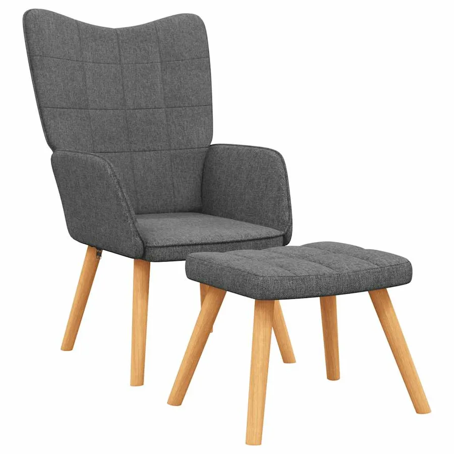 Chaise de relaxation avec tabouret Gris foncé Tissu - 2