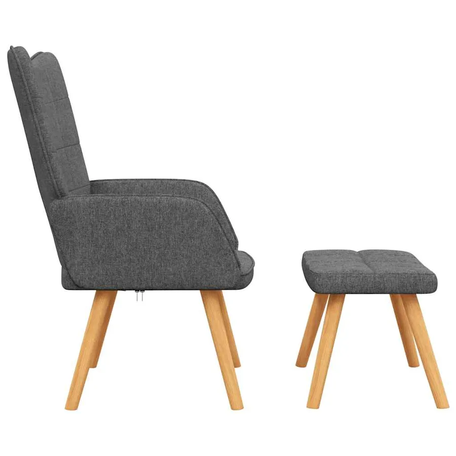 Chaise de relaxation avec tabouret Gris foncé Tissu - 4