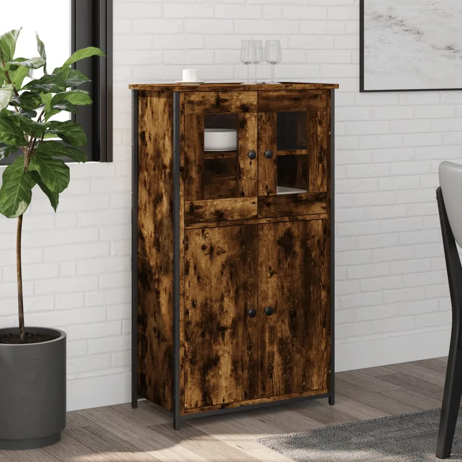 Buffet haut chêne fumé 62x32x106,5 cm bois d'ingénierie