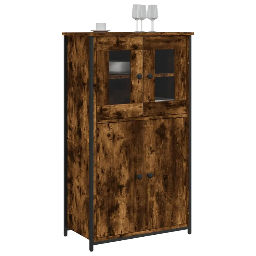 Buffet haut chêne fumé 62x32x106,5 cm bois d'ingénierie - 3