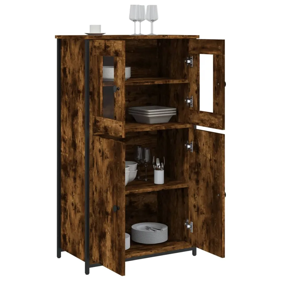 Buffet haut chêne fumé 62x32x106,5 cm bois d'ingénierie - 4