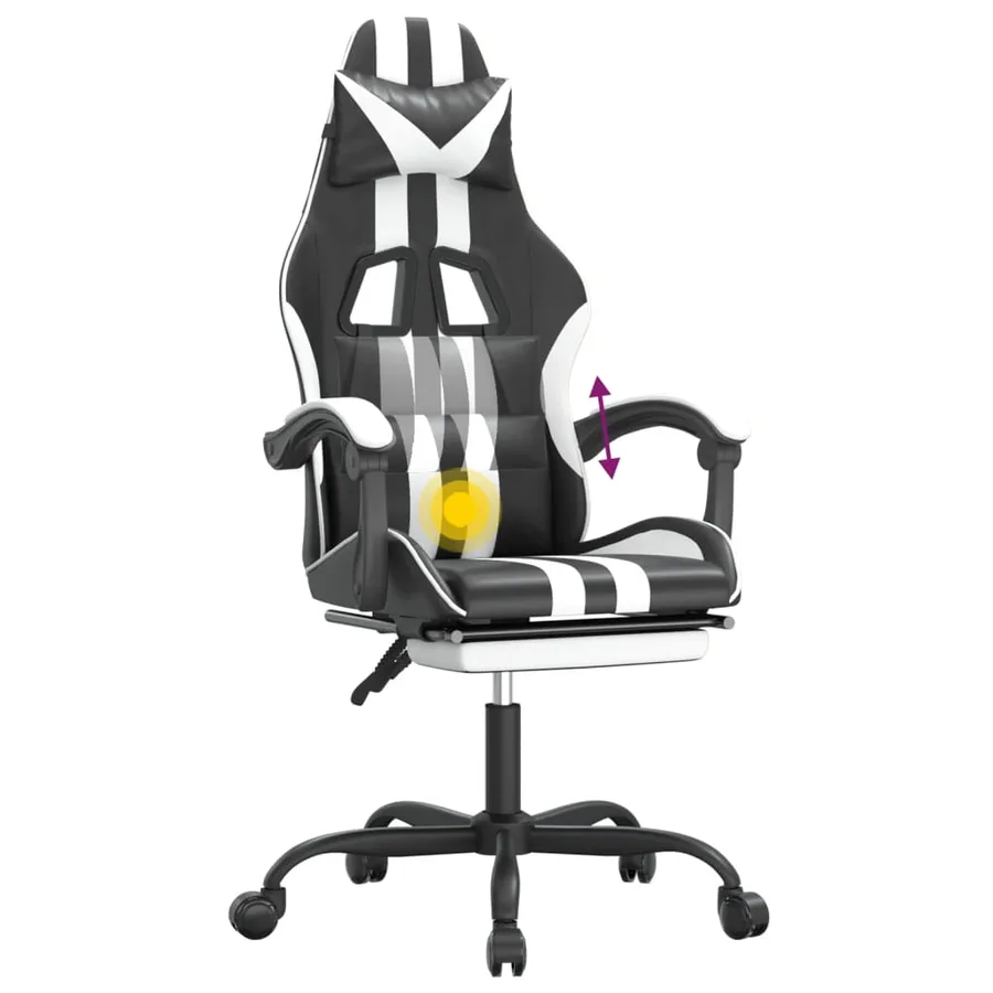 Chaise de jeu pivotante et repose-pied Noir et blanc Similicuir - 12