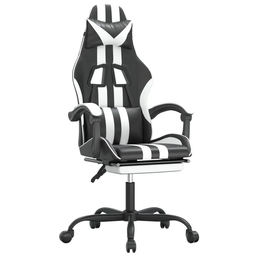 Chaise de jeu pivotante et repose-pied Noir et blanc Similicuir - 2