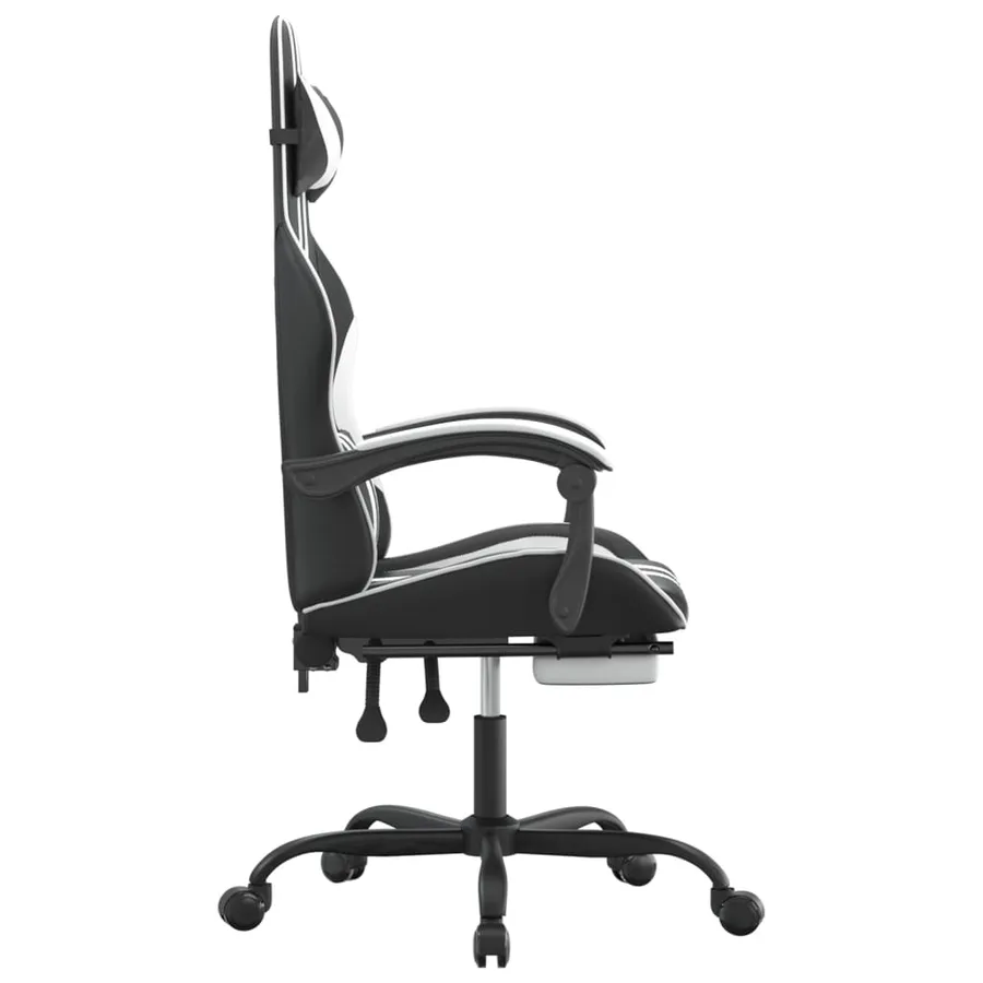 Chaise de jeu pivotante et repose-pied Noir et blanc Similicuir - 4