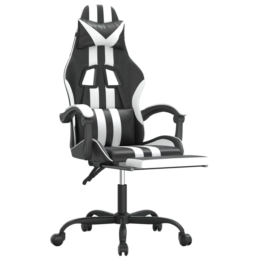 Chaise de jeu pivotante et repose-pied Noir et blanc Similicuir - 6