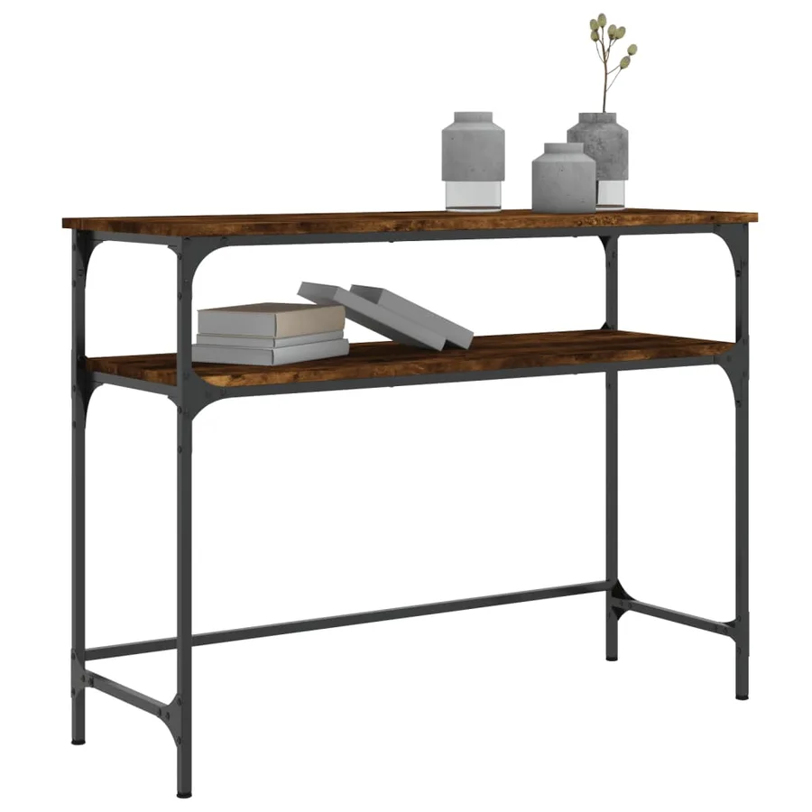 Table console chêne fumé 100x35,5x75 cm bois d'ingénierie - 3
