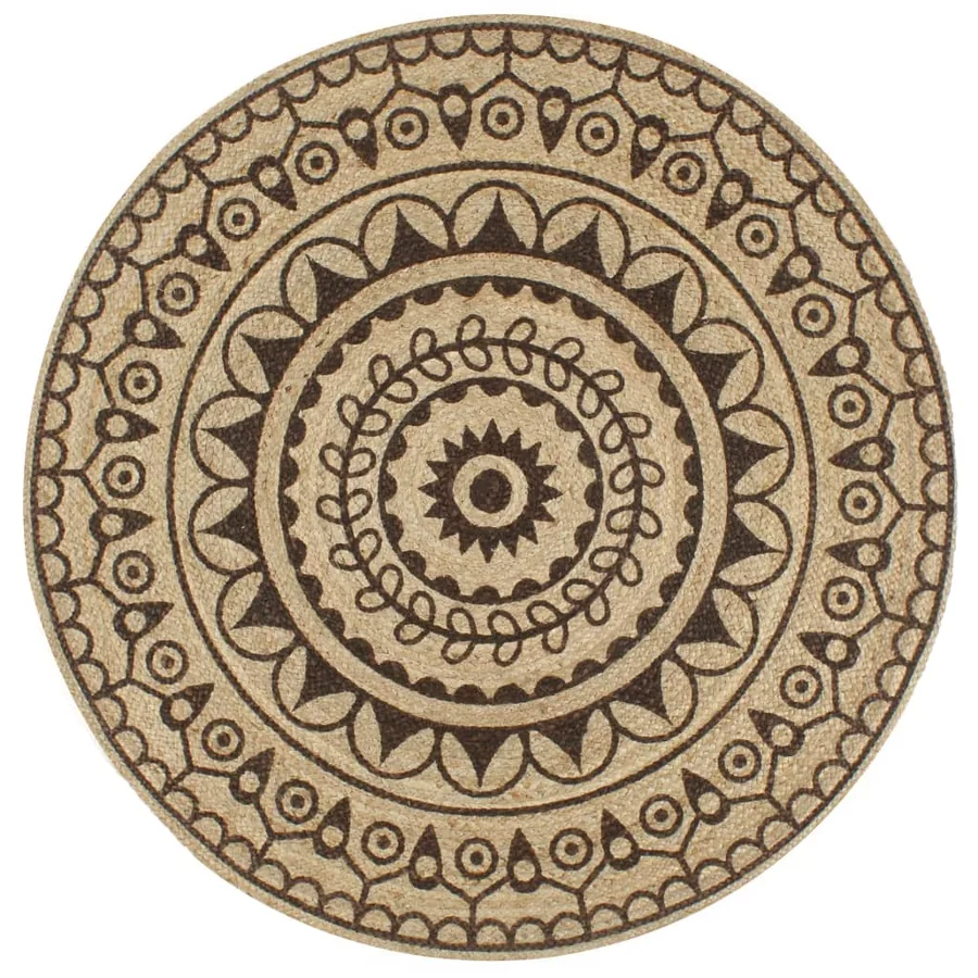 Tapis fait à la main Jute avec imprimé marron foncé 120 cm