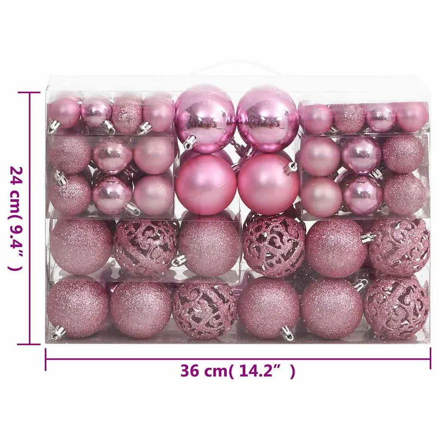 Ensemble de boules de Noël 111 pièces rose polystyrène - 11