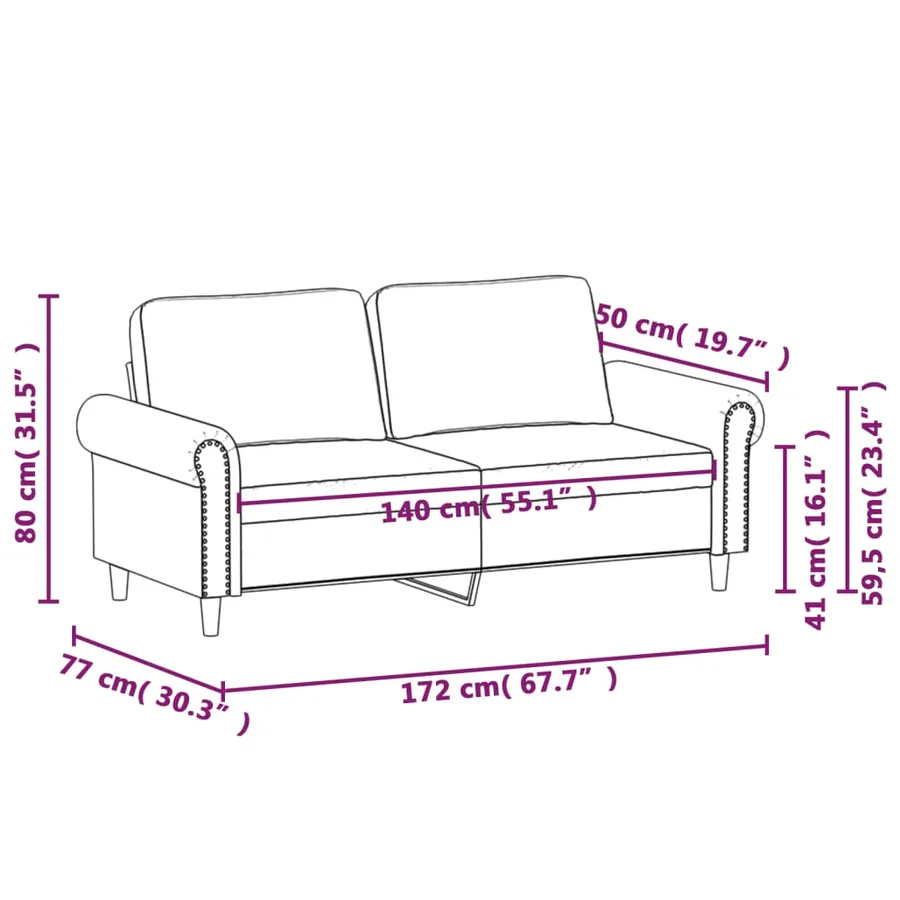 Canapé à 2 places Gris clair 140 cm Velours - 8