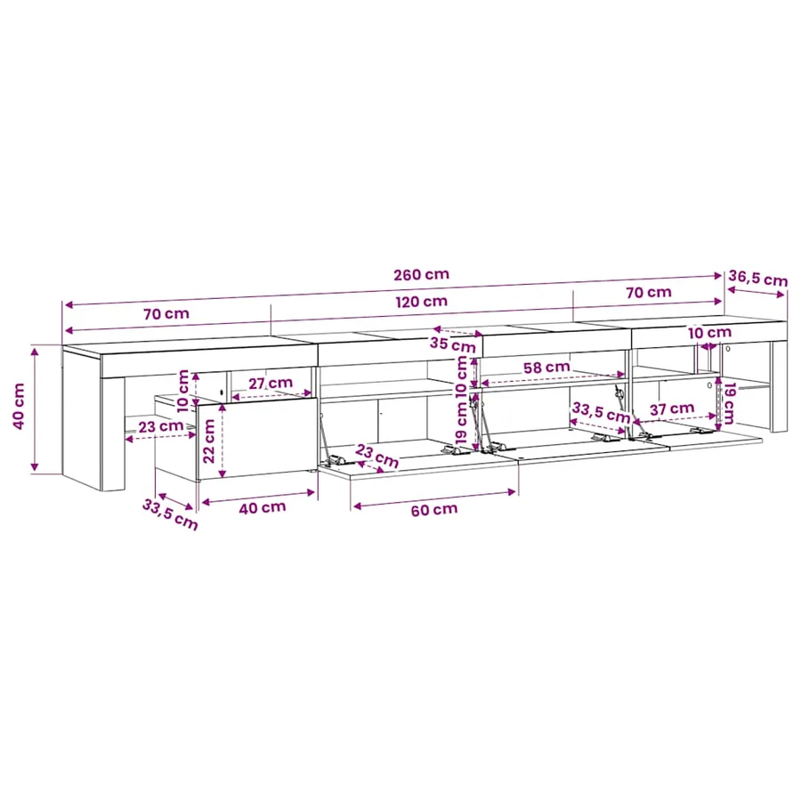 Meuble TV avec lumières LED Chêne sonoma 260x36,5x40 cm - 15