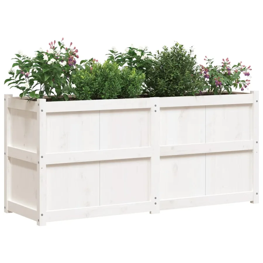 Jardinière blanc 150x50x70 cm bois de pin massif - 4