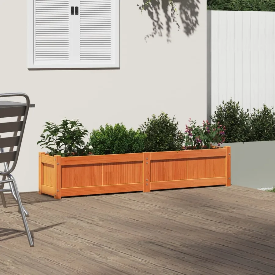 Jardinière cire marron 150x31x31 cm bois de pin massif - 3