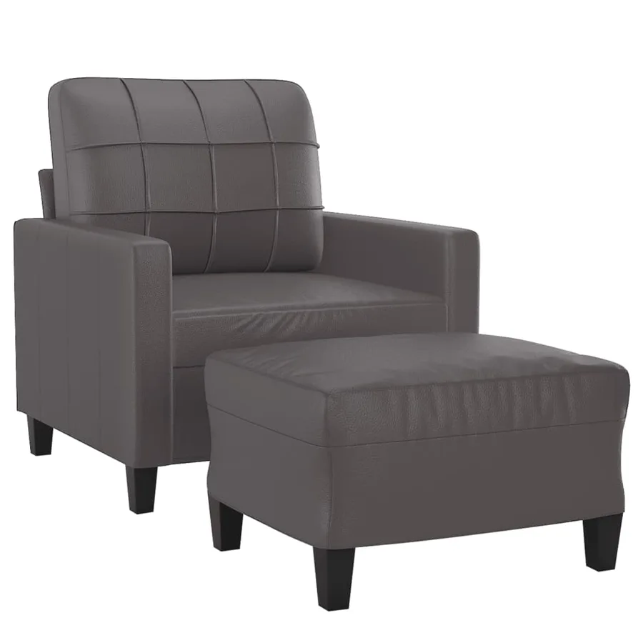 Fauteuil avec repose-pied Gris 60 cm Similicuir - 3