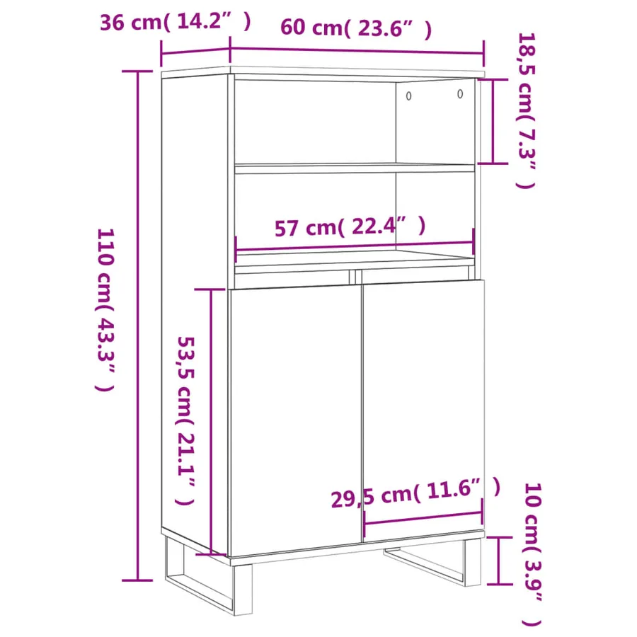 Buffet haut Blanc 60x36x110 cm Bois d'ingénierie - 11