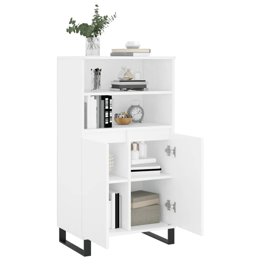 Buffet haut Blanc 60x36x110 cm Bois d'ingénierie - 4