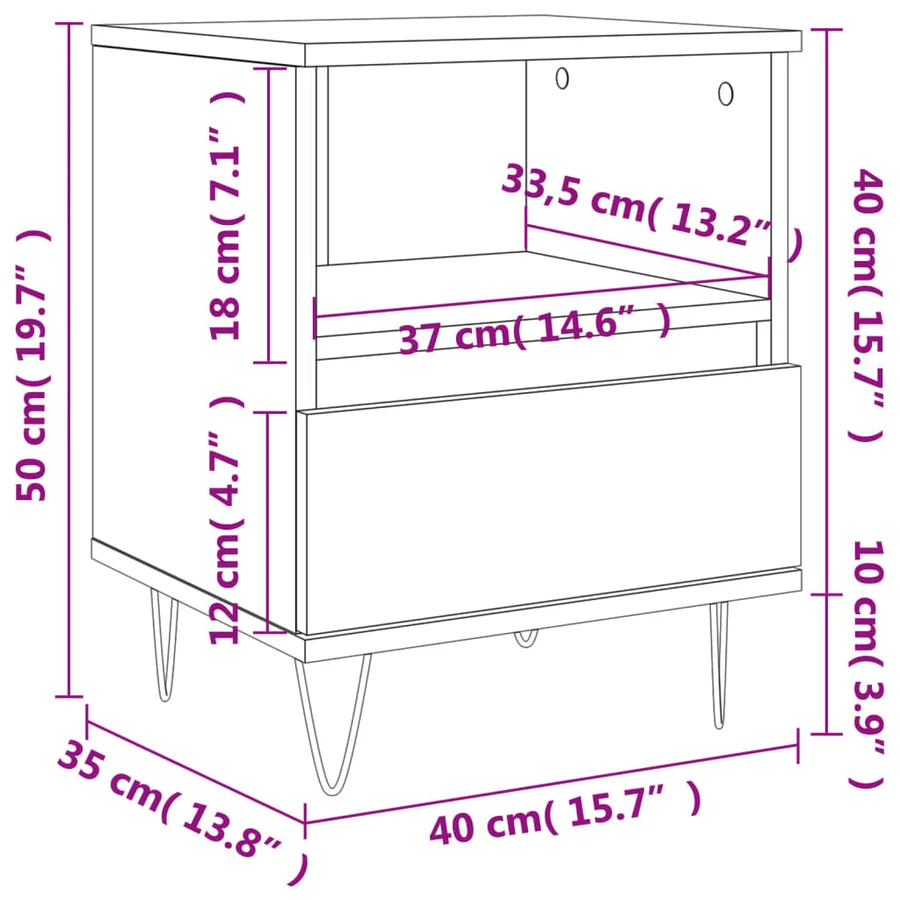 Table de chevet chêne marron 40x35x50 cm bois d’ingénierie - 11