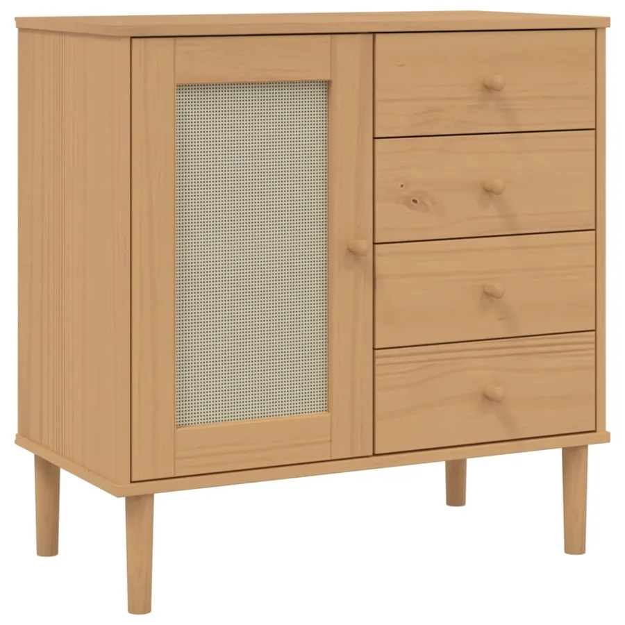 Buffet SENJA aspect rotin marron 80x40x80 cm bois massif de pin - 2