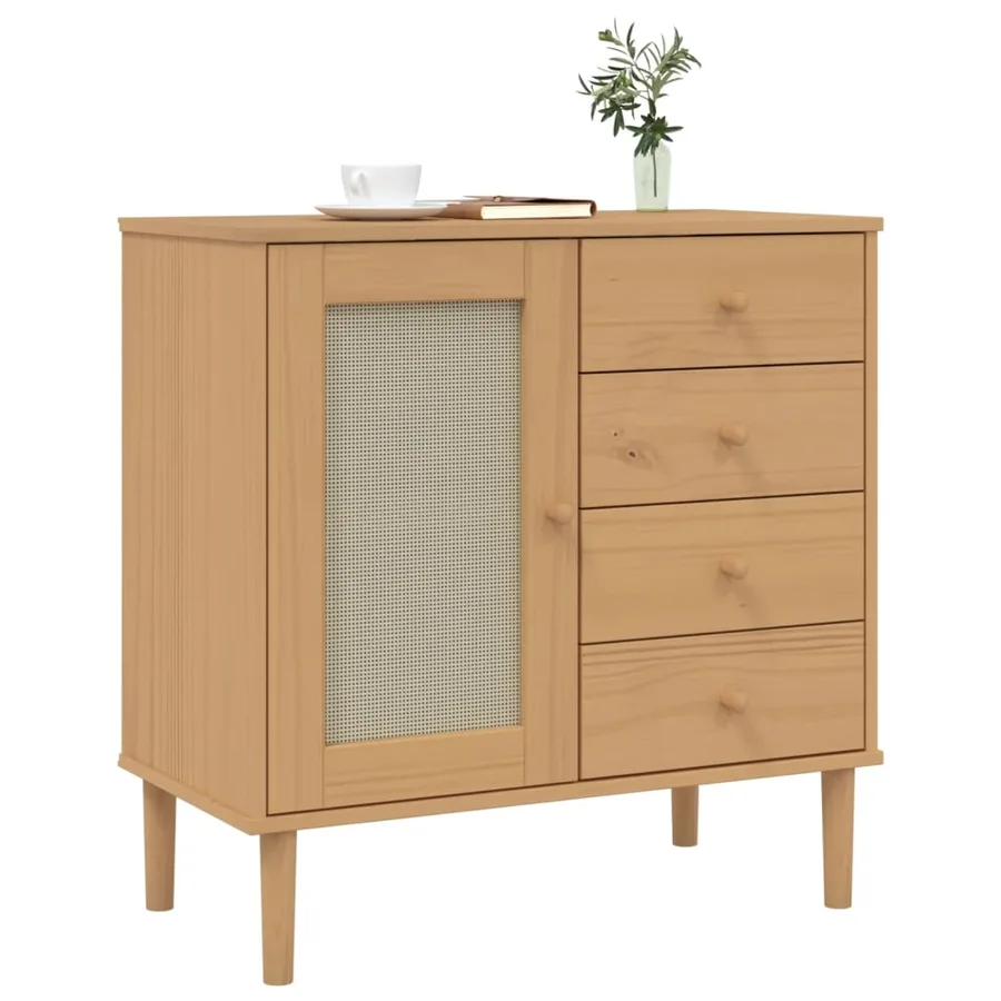Buffet SENJA aspect rotin marron 80x40x80 cm bois massif de pin - 3