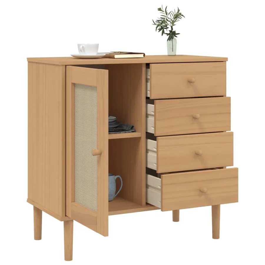 Buffet SENJA aspect rotin marron 80x40x80 cm bois massif de pin - 4