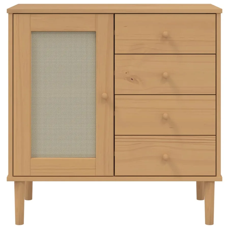 Buffet SENJA aspect rotin marron 80x40x80 cm bois massif de pin - 5