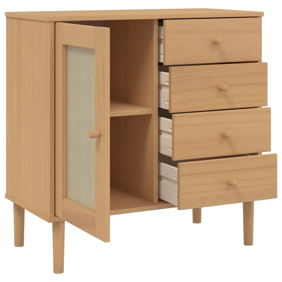 Buffet SENJA aspect rotin marron 80x40x80 cm bois massif de pin - 6
