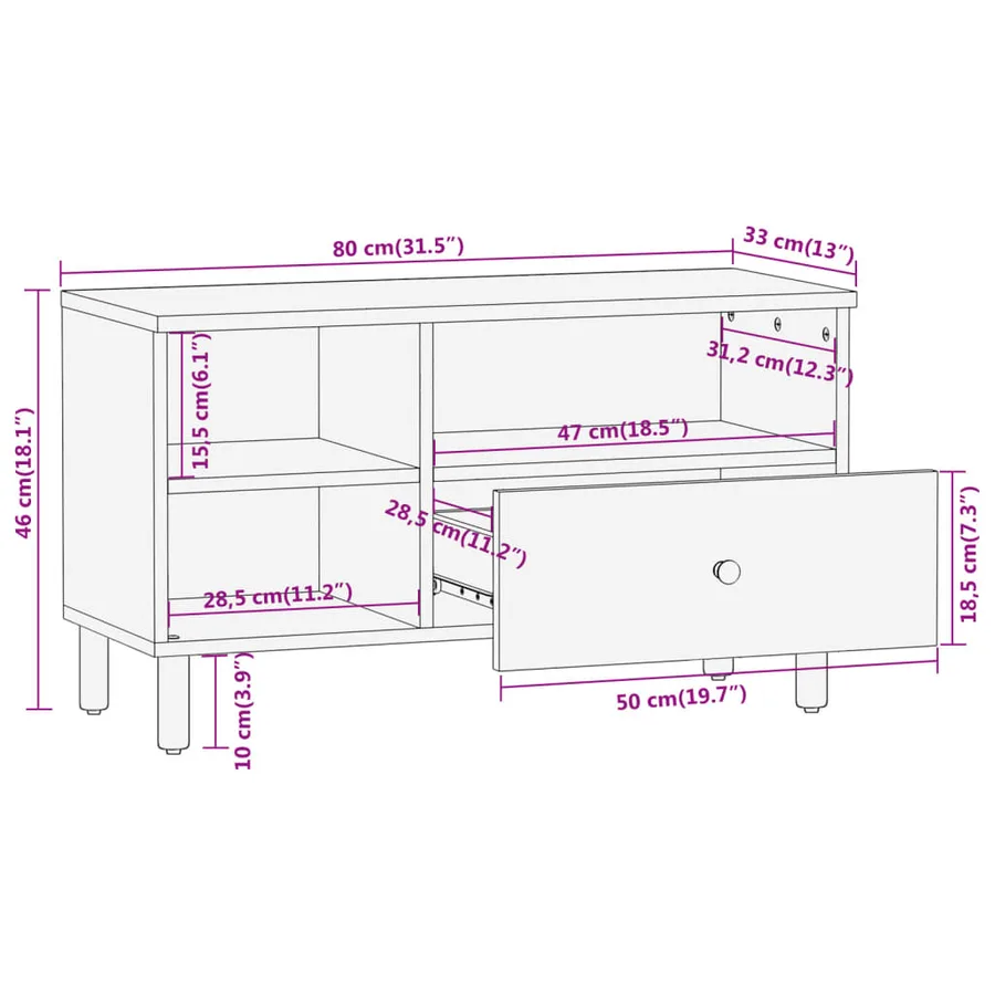 Meuble TV 80x33x46 cm bois d'acacia massif - 13