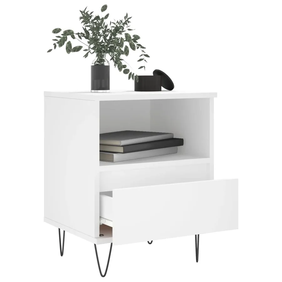 Table de chevet Blanc 40x35x50 cm Bois d’ingénierie - 4