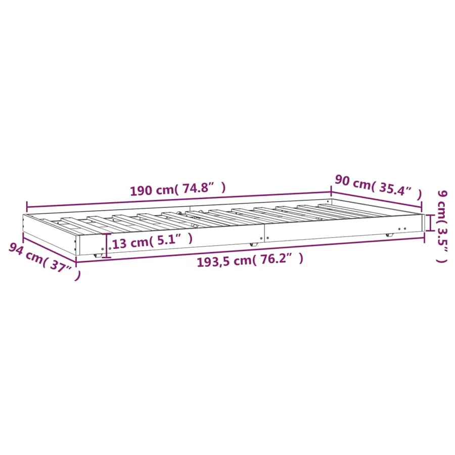 Cadre de lit sans matelas 90x190 cm bois de pin massif - 9