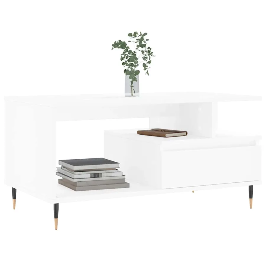 Table basse Blanc 90x49x45 cm Bois d'ingénierie - 3