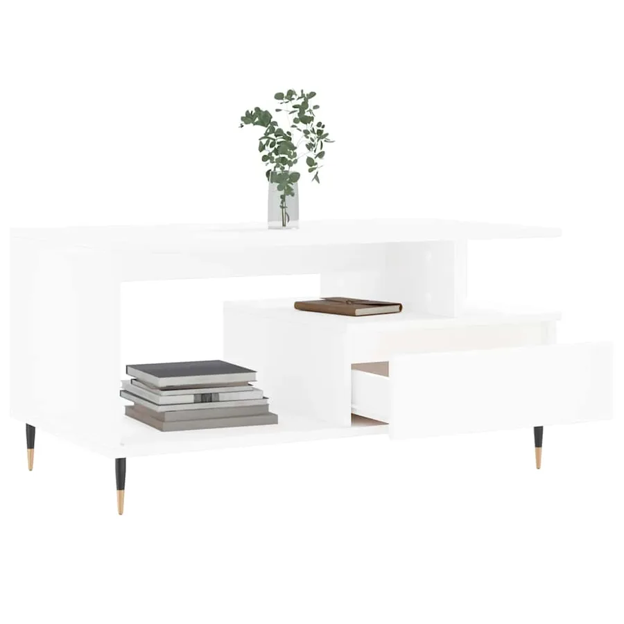 Table basse Blanc 90x49x45 cm Bois d'ingénierie - 4