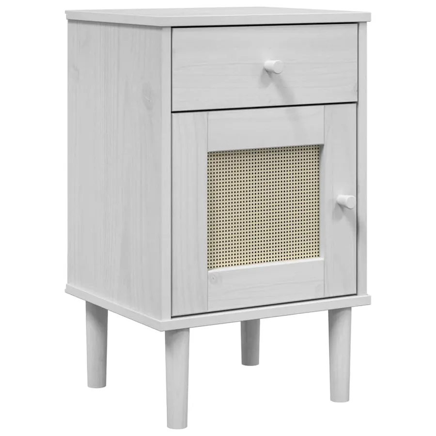 Table de chevet SENJA aspect de rotin blanc bois de pin massif - 2