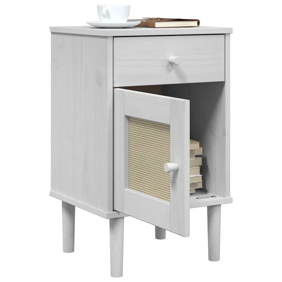 Table de chevet SENJA aspect de rotin blanc bois de pin massif - 4