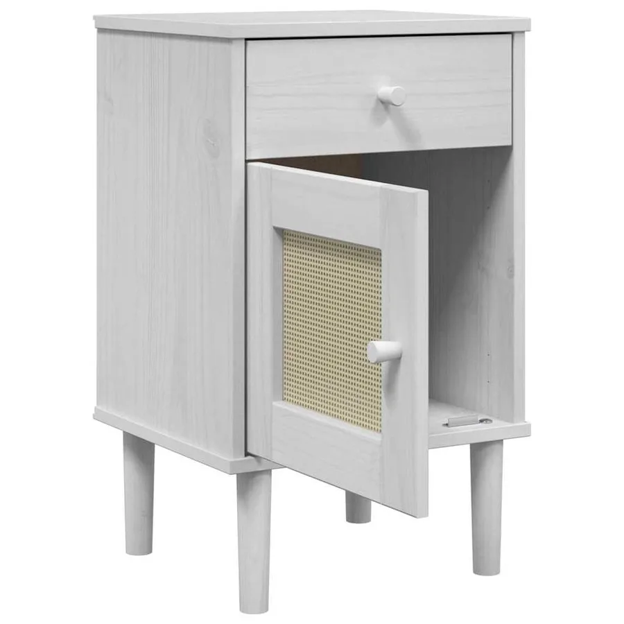 Table de chevet SENJA aspect de rotin blanc bois de pin massif - 5