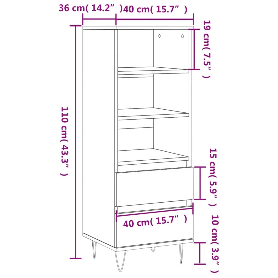 Buffet haut Blanc 40x36x110 cm Bois d'ingénierie - 11