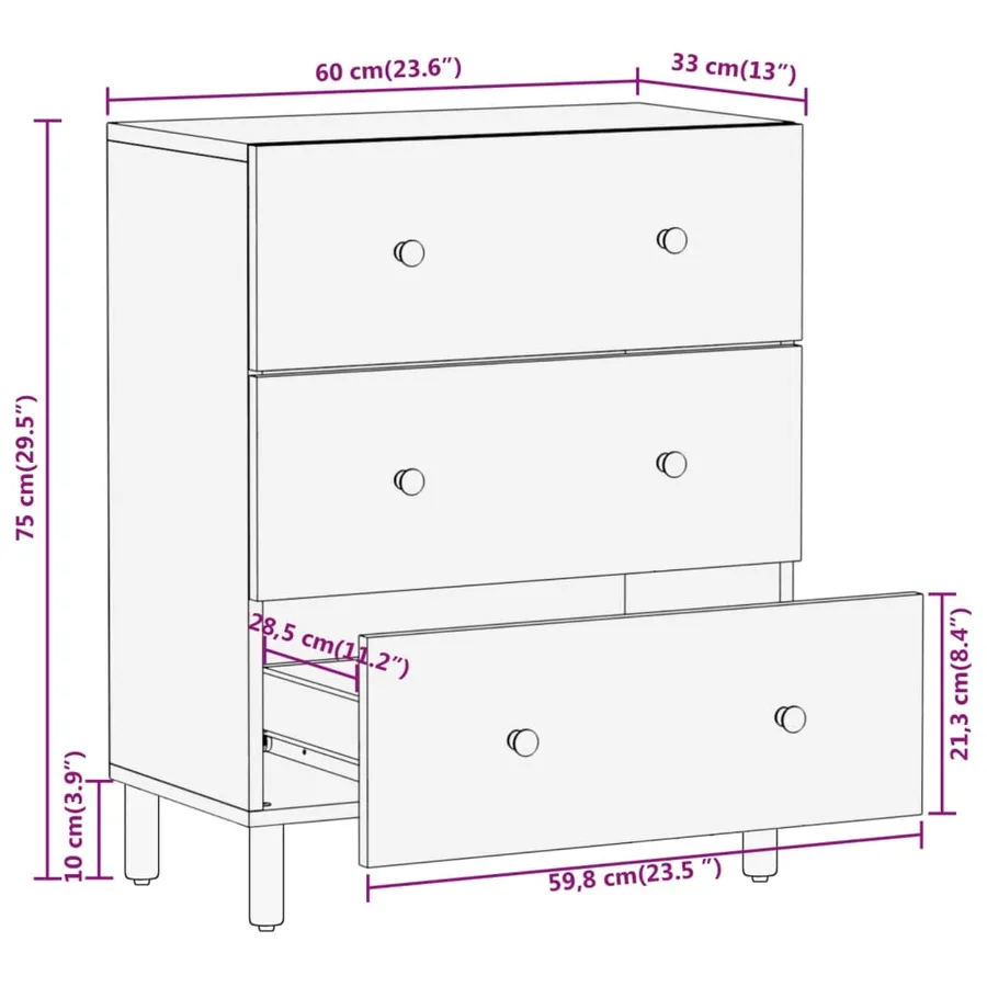 Armoire latérale 60x33x75 cm bois massif d'acacia - 12