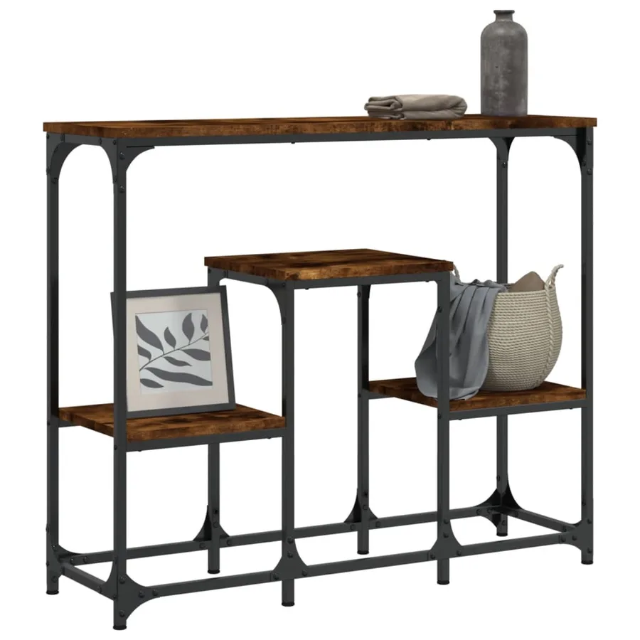 Table console chêne fumé 89,5x28x76 cm bois d'ingénierie - 3