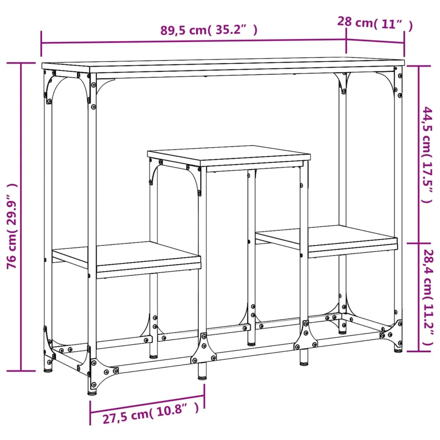 Table console chêne fumé 89,5x28x76 cm bois d'ingénierie - 9