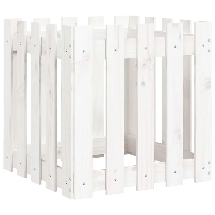 Jardinière avec design de clôture blanc 50x50x50 cm pin massif - 2