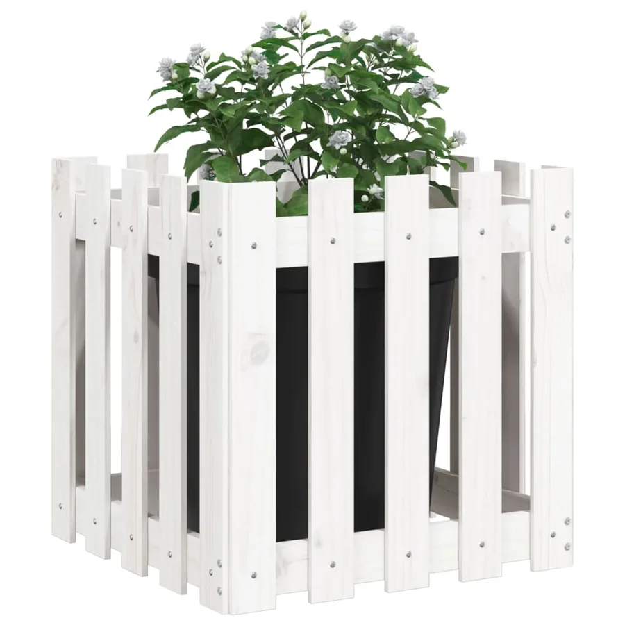 Jardinière avec design de clôture blanc 50x50x50 cm pin massif - 3
