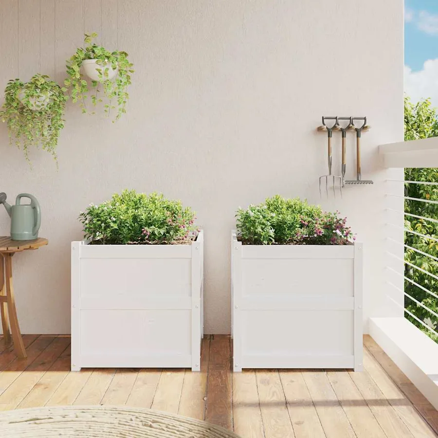 Jardinières 2 pcs blanc bois de pin massif - 3