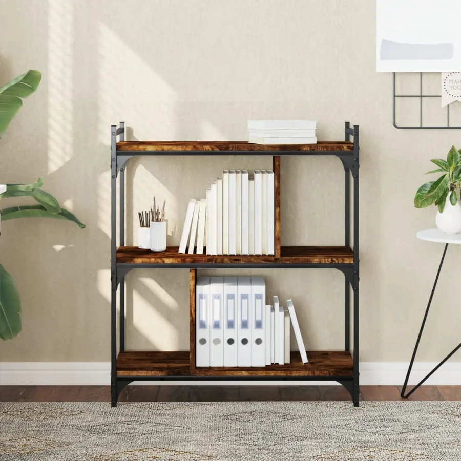 Bibliothèque 3 niveaux chêne fumé 76x32x88 cm bois d'ingénierie